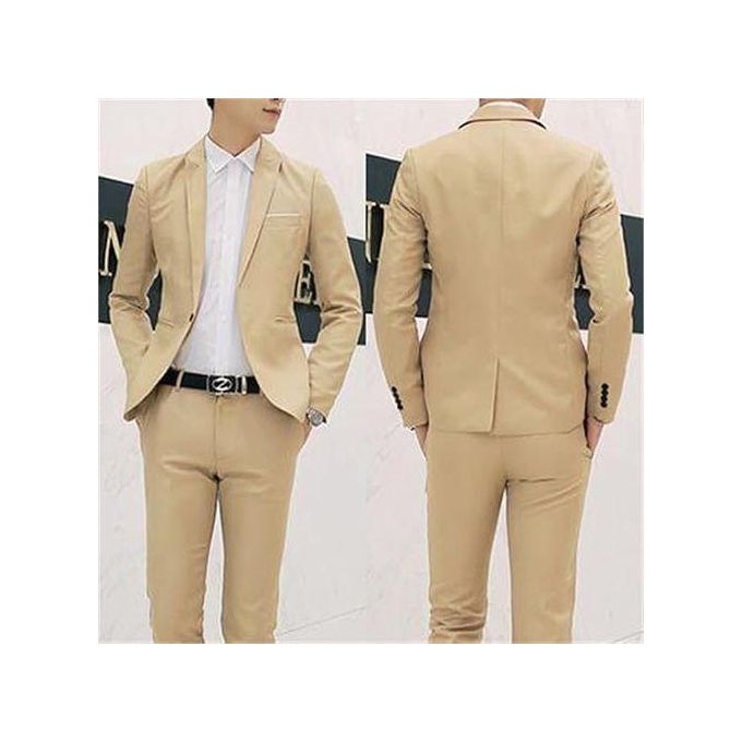 Costume D'affaires Décontracté Deux Pièces à La Mode Pour Hommes - Kaki - Veste + Pantalon 2