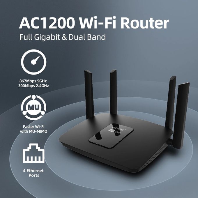 Routeur W-i-Fi 5G double bande 1200 Mbps, routeur W-i-Fi à fibre domestique avec 4 a-ntennes 2